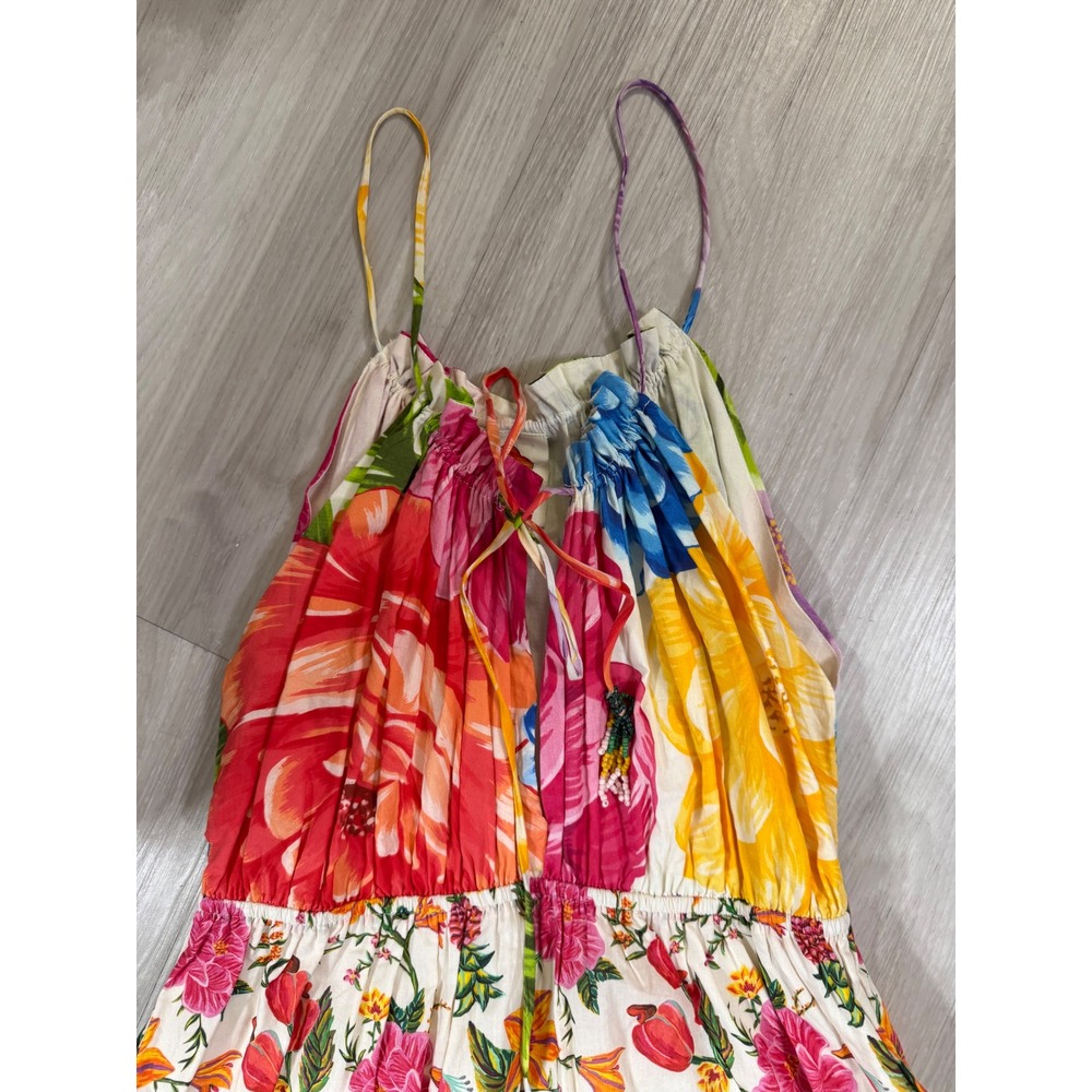 Farm Rio Women Tropical Floral Toucan Tiered Halter Maxi Dress Multicolor Small - Picture 13 of 14